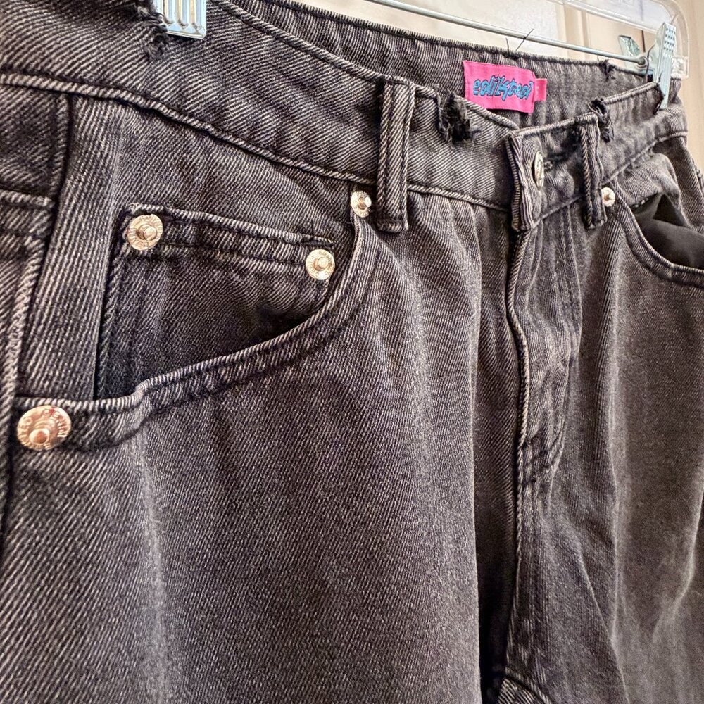 Edikted Washed Black Wide-Leg Jeans XS Raw Hem 100% Cotton - Picture 4 of 9